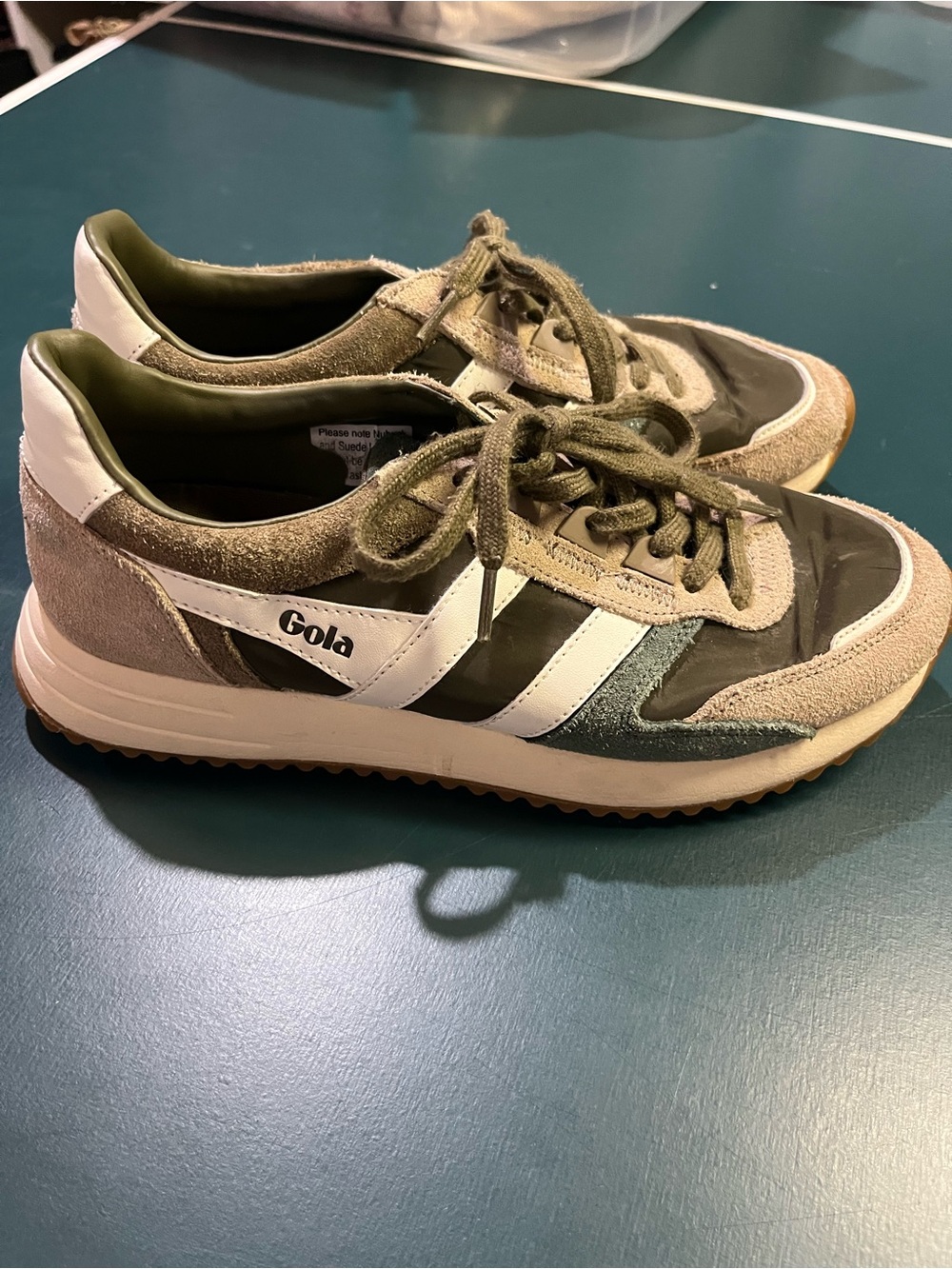 Gola Women’s Olive, Beige & Teal Retro Trainer Sneakers - Picture 6 of 14